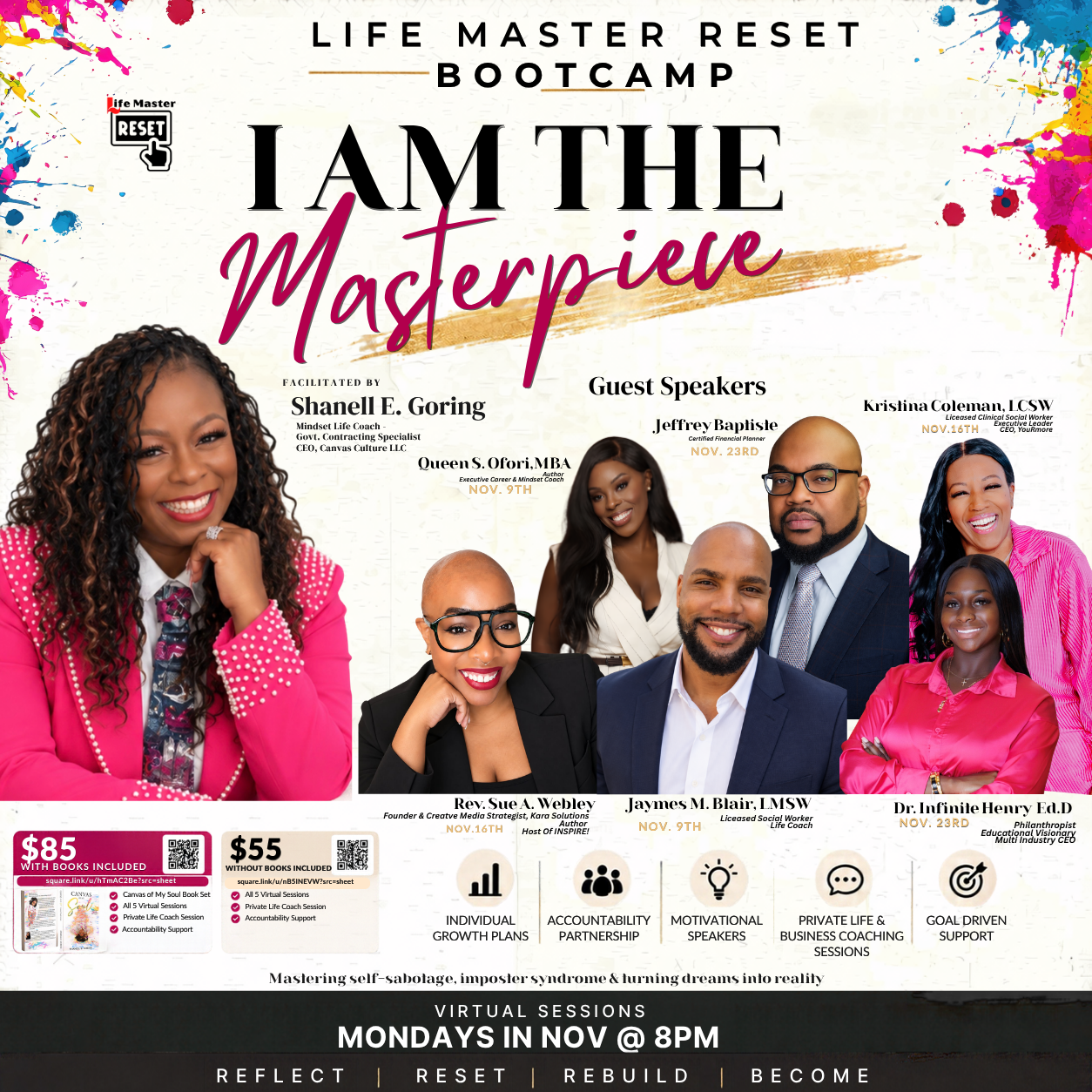 Full Life Master Reset Bootcamp promotional flyer and speaker lineup. Open image for full size.
